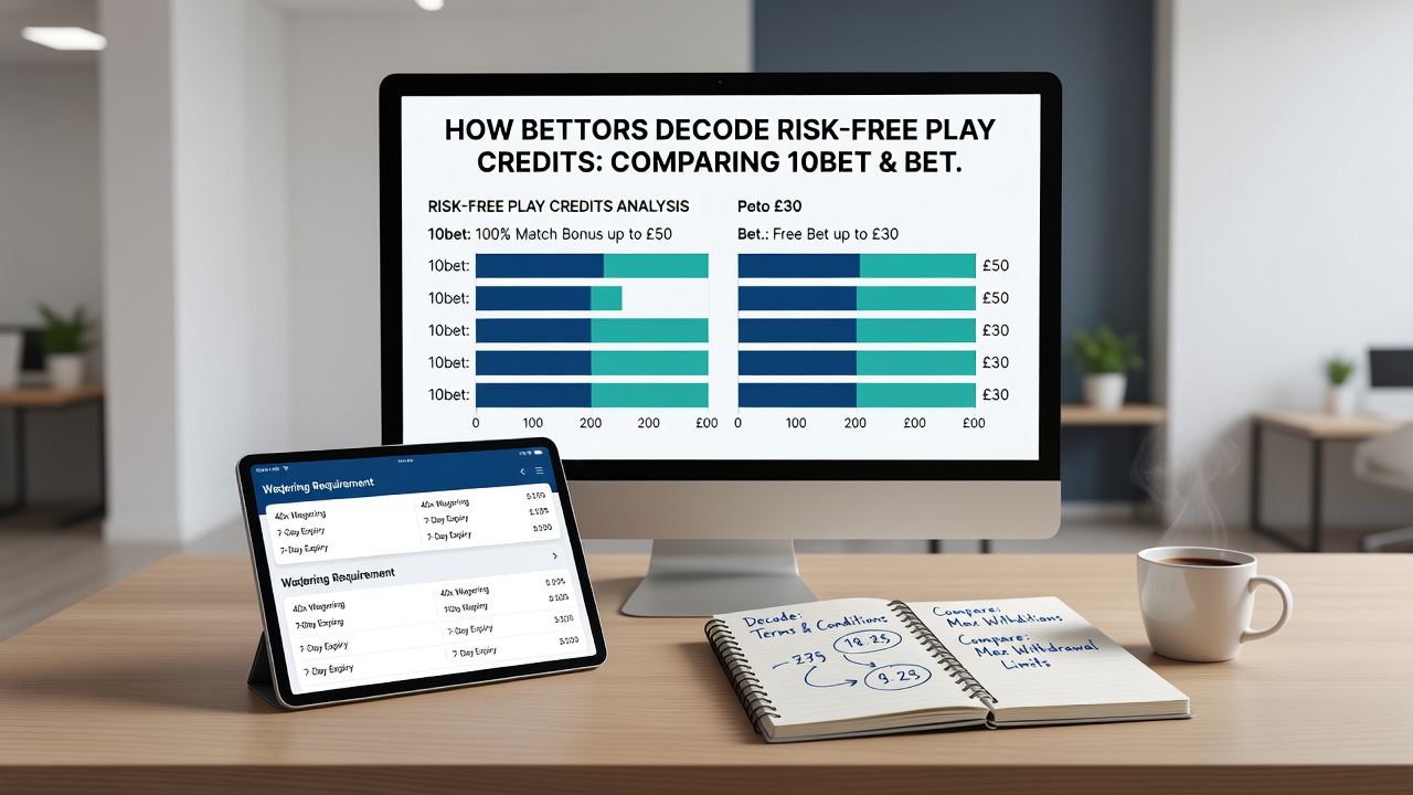 Detailed comparison chart of risk-free credit conditions at 10bet versus Bet365